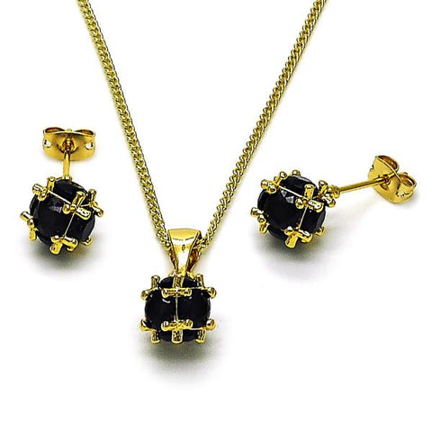 Juego de Arete y Dije de Adulto 10.342.0252.1 Oro Laminado, Diseño de Bola, con Zirconia Cubica Negro, Pulido, Dorado