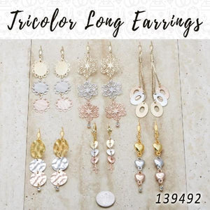 Kit Surtido de 35 Aretes Largos Tricolor de Oro Laminado al por mayor — SKU 139492