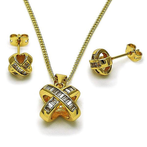 Juego de Arete y Dije de Adulto 10.342.0223 Oro Laminado, Diseño de Baguette y Nudo, Diseño de Baguette, con Zirconia Cubica Blanca, Pulido, Dorado