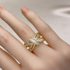 Anillo Multi Piedra 01.341.0099 Oro Laminado, Diseño de Baguette, con Zirconia Cubica Blanca y Micro PaveBlanca, Pulido, Dorado