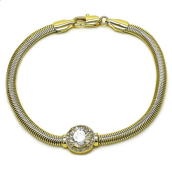 Pulsera Elegante 03.213.0368.07 Oro Laminado, Diseño de Cola de Raton y Cluster, Diseño de Cola de Raton, con Zirconia Cubica Blanca y Micro PaveBlanca, Pulido, Dorado