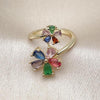 Anillo Multi Piedra 01.196.0040 Oro Laminado, Diseño de Flor, con Zirconia Cubica Multicolor, Pulido, Dorado