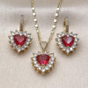 Juego de Arete y Dije de Adulto 10.196.0192.1 Oro Laminado, Diseño de Corazon y Cluster, Diseño de Corazon, con Zirconia Cubica Rubi y Blanca, Pulido, Dorado