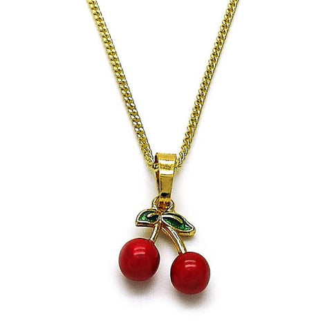 Collares con Dije 04.284.0061.18 Oro Laminado, Diseño de Cereza, Esmaltado Rojo, Dorado