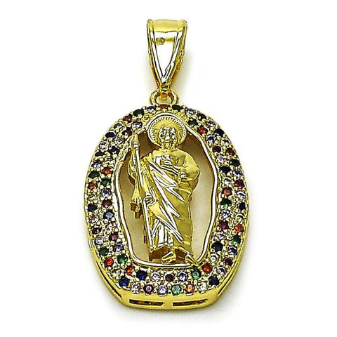 Dije Religioso 05.411.0069 Oro Laminado, Diseño de San Judas, con Zirconia Cubica Multicolor, Pulido, Dorado