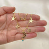 Tobillera de Dije 03.32.0594.10 Oro Laminado, Diseño de Estrella y Luna, Diseño de Estrella, con Zirconia Cubica Turquoise, Pulido, Dorado