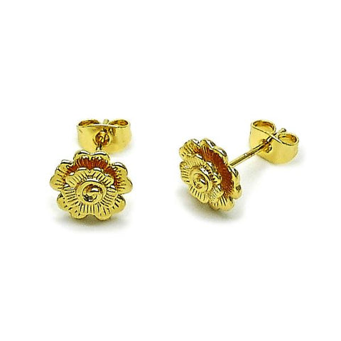Arete Dormilona 02.170.0533 Oro Laminado, Diseño de Flor, Diamantado, Dorado