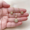 Juego de Arete y Dije de Adulto 10.342.0251 Oro Laminado, Diseño de Bola y Baguette, Diseño de Bola, con Zirconia Cubica Blanca y Micro PaveBlanca, Pulido, Dorado