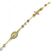 Pulsera Elegante 03.253.0030.08 Oro Laminado, Diseño de Guadalupe y Crucifijo, Diseño de Guadalupe, con Micro Pave Blanca, Diamantado, Tricolor
