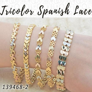 Kit Surtido de 12 Pulseras Tipo Encaje Español Tricolor de Oro Laminado al por mayor — SKU 139468