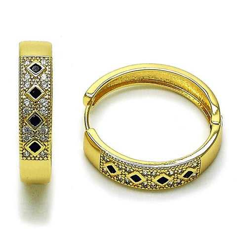 Argolla Huggie 02.210.0056.7.30 Oro Laminado, con Zirconia Cubica Negro y Micro PaveBlanca, Pulido, Dorado