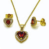 Juego de Arete y Dije de Adulto 10.156.0539.1 Oro Laminado, Diseño de Corazon y Cluster, Diseño de Corazon, con Zirconia Cubica Granate y Blanca, Pulido, Dorado
