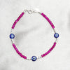 Pulsera Elegante 03.409.0183.07 Plata Rodinada, Diseño de Bola y Ojo Griego, Diseño de Bola, con Cristal Fuchsia, Pulido, Plateado