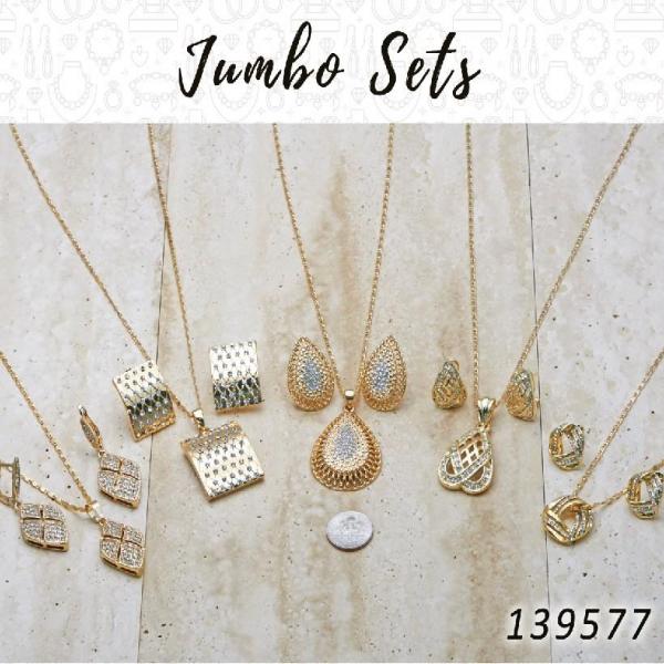 Kit Surtido de 15 Juegos de Aretes, Dijes y Collares Jumbo de Oro Laminado al por mayor — SKU 139577