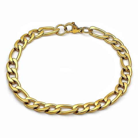Pulsera Básica 03.256.0014.09 Acero Inoxidable, Diseño de Figaro, Pulido, Dorado