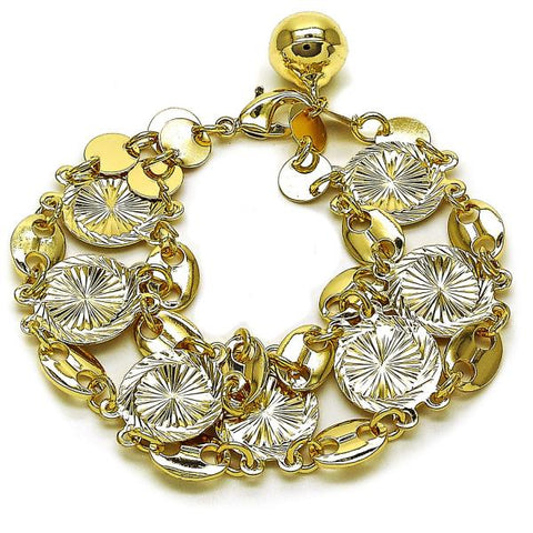 Pulsera Elegante 03.331.0323.08 Oro Laminado, Diseño de Puff Mariner, Diamantado, Tricolor