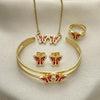 Collar, Pulso, Arete y Anillo 06.361.0038 Oro Laminado, Diseño de Mariposa, Esmaltado Rojo, Dorado
