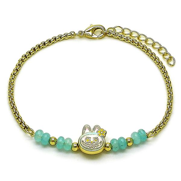 Pulsera Elegante 03.213.0391.1.07 Oro Laminado, con Cristal Turquoise, Esmaltado Turquesa, Dorado