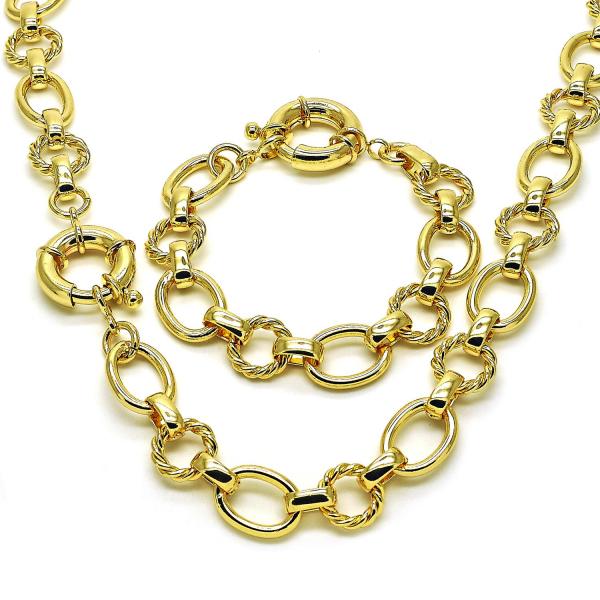 Collar y Pulso 06.415.0007 Oro Laminado, Diseño de Rolo, Pulido, Dorado