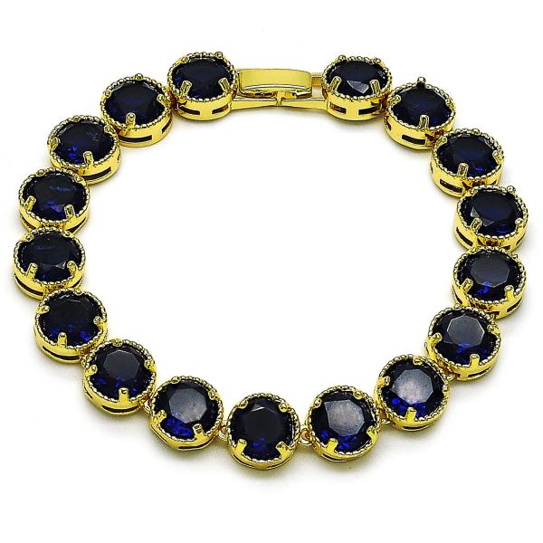 Pulsera Tennis 03.424.0002.1.08 Oro Laminado, con Zirconia Cubica Zafiro Azul, Pulido, Dorado