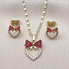 Juego de Arete y Dije de Adulto 10.196.0184 Oro Laminado, Diseño de Corazon y Arco, Diseño de Corazon, con Zirconia Cubica Rubi y Blanca, Pulido, Dorado
