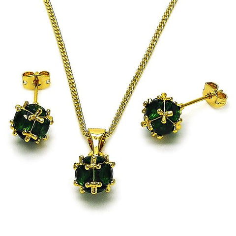 Juego de Arete y Dije de Adulto 10.342.0252 Oro Laminado, Diseño de Bola, con Zirconia Cubica Verde, Pulido, Dorado
