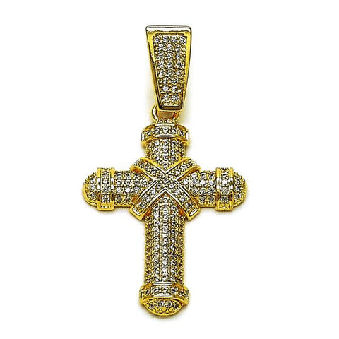 Dije Religioso 05.253.0198 Oro Laminado, Diseño de Cruz, con Zirconia Cubica Blanca, Pulido, Dorado