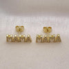 Arete Dormilona 02.341.0071 Oro Laminado, Diseño de Mama, con Micro Pave Blanca, Pulido, Dorado