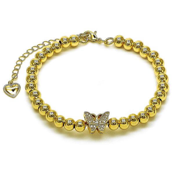 Aro Individual 07.170.0048.04 Oro Laminado, Diseño de Mariposa y Bola, Diseño de Mariposa, con Micro Pave Blanca, Pulido, Dorado