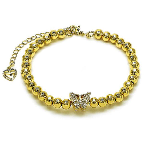 Aro Individual 07.170.0048.04 Oro Laminado, Diseño de Mariposa y Bola, Diseño de Mariposa, con Micro Pave Blanca, Pulido, Dorado