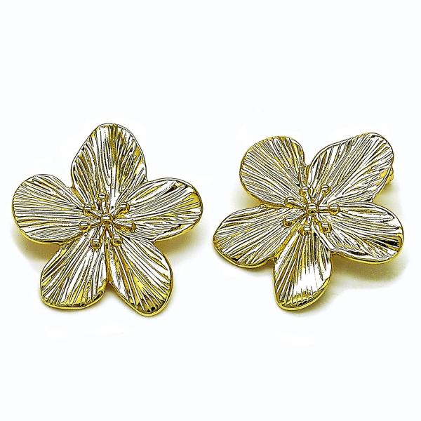 Arete Dormilona 02.213.0819 Oro Laminado, Diseño de Flor, Diamantado, Dorado
