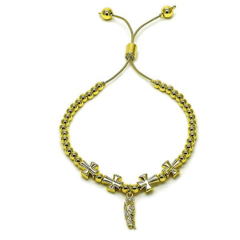 Pulsera Bolo Ajustable 03.341.0237.11 Oro Laminado, Diseño de San Judas y Cruz, Diseño de San Judas, Pulido, Dorado