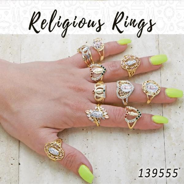 Kit Surtido de 20 Anillos con Motivos Religiosos de Oro Laminado al por mayor — SKU 139555