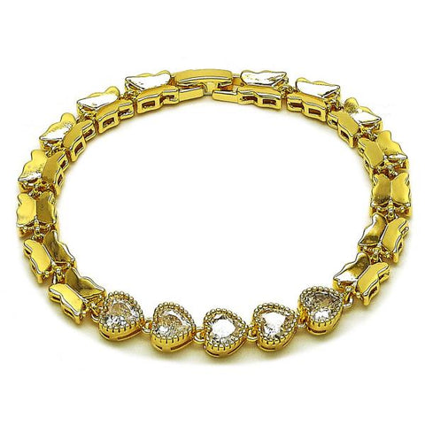 Pulsera Elegante 03.283.0473.07 Oro Laminado, Diseño de Corazon y Mariposa, Diseño de Corazon, con Zirconia Cubica Blanca, Pulido, Dorado