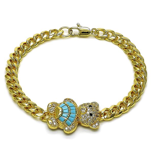 Pulsera Elegante 03.284.0061.2.07 Oro Laminado, Diseño de Osito y Miami Cubana, Diseño de Osito, con Micro Pave Blanca y Negro, Pulido, Dorado