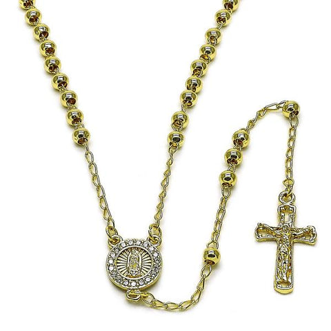 Rosario Fino 09.213.0065.24 Oro Laminado, Diseño de Guadalupe y Crucifijo, Diseño de Guadalupe, con Zirconia Cubica Blanca, Pulido, Dorado