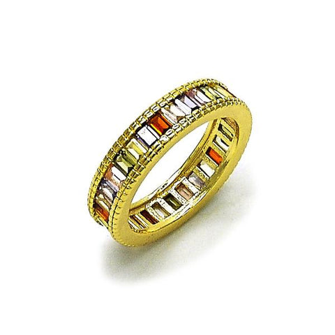 Anillo Multi Piedra 01.283.0052.1.07 Oro Laminado, Diseño de Baguette, con Zirconia Cubica Multicolor, Pulido, Dorado
