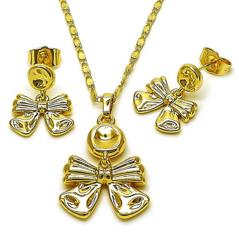 Juego de Arete y Dije de Adulto 10.196.0173 Oro Laminado, Diseño de Arco, Pulido, Dorado