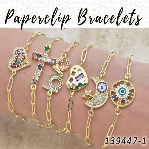 Kit Surtido de 18 Pulseras Paperclip de Oro Laminado al por mayor — SKU 139447