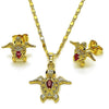 Juego de Arete y Dije de Adulto 10.196.0174 Oro Laminado, Diseño de Tortuga, con Zirconia Cubica Rubi y Blanca, Pulido, Dorado