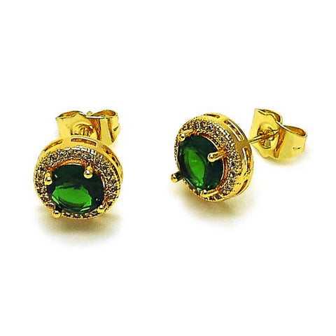 Arete Dormilona 02.344.0170 Oro Laminado, Diseño de Cluster, con Zirconia Cubica Verde y Micro PaveBlanca, Pulido, Dorado