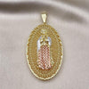 Dije Religioso 05.411.0009.2 Oro Laminado, Diseño de Guadalupe, Diamantado, Tricolor