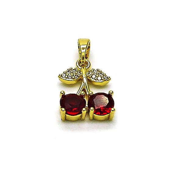 Dije Elegante 05.313.0003 Oro Laminado, Diseño de Cereza, con Zirconia Cubica Granate y Micro PaveBlanca, Pulido, Dorado