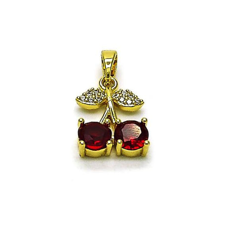 Dije Elegante 05.313.0003 Oro Laminado, Diseño de Cereza, con Zirconia Cubica Granate y Micro PaveBlanca, Pulido, Dorado