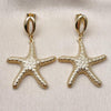 Arete Colgante 02.163.0390 Oro Laminado, Diseño de Concha y Estrella, Diseño de Concha, Diamantado, Dorado