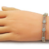 Pulsera Elegante 03.283.0507.08 Oro Laminado, Diseño de Llave Griega y Cluster, Diseño de Llave Griega, con Zirconia Cubica Blanca, Pulido, Dorado