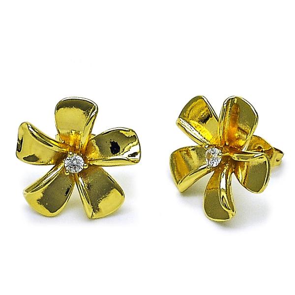 Arete Dormilona 02.282.0032 Oro Laminado, Diseño de Flor, con Zirconia Cubica Blanca, Pulido, Oro Rosado