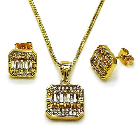 Juego de Arete y Dije de Adulto 10.342.0238 Oro Laminado, Diseño de Baguette, con Zirconia Cubica Blanca, Pulido, Dorado