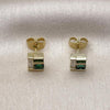 Arete Dormilona 02.156.0712 Oro Laminado, Diseño de Baguette, con Zirconia Cubica Verde y Blanca, Pulido, Dorado