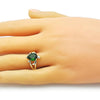 Anillo Multi Piedra 01.196.0003.1 Oro Laminado, Diseño de Tortuga, con Zirconia Cubica Verde, Pulido, Dorado